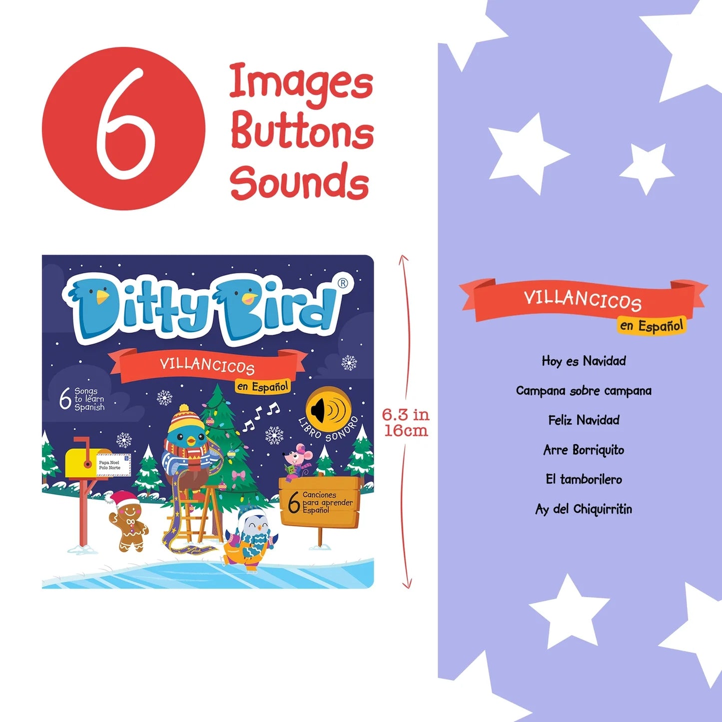 Livre sonore pour bébé Ditty Bird : Villancicos (espagnol-Noël)